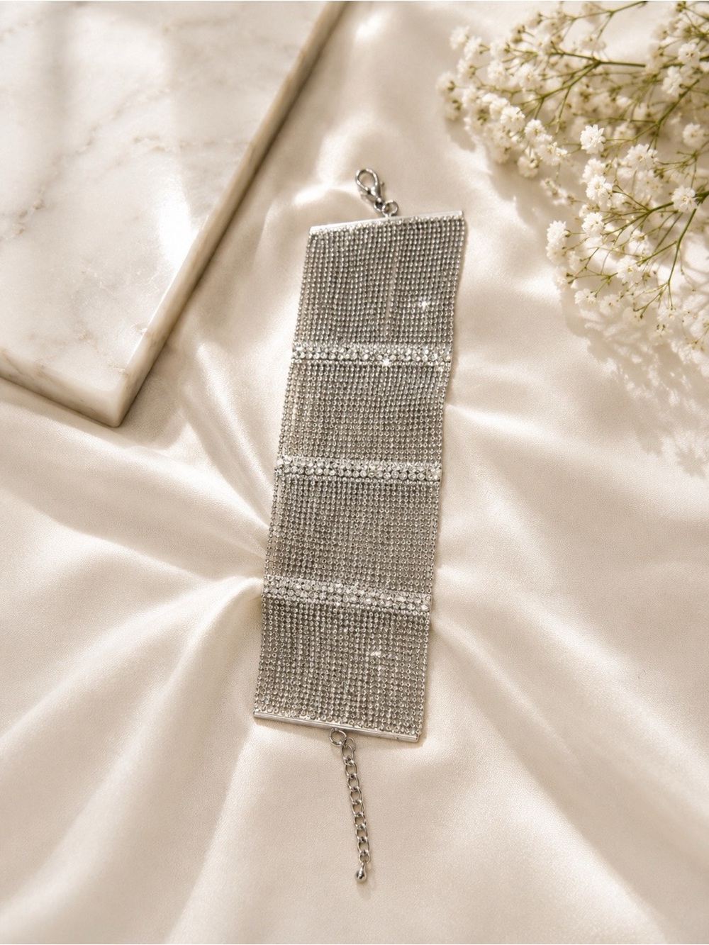 Silver Rhinestone Mesh Bracelet